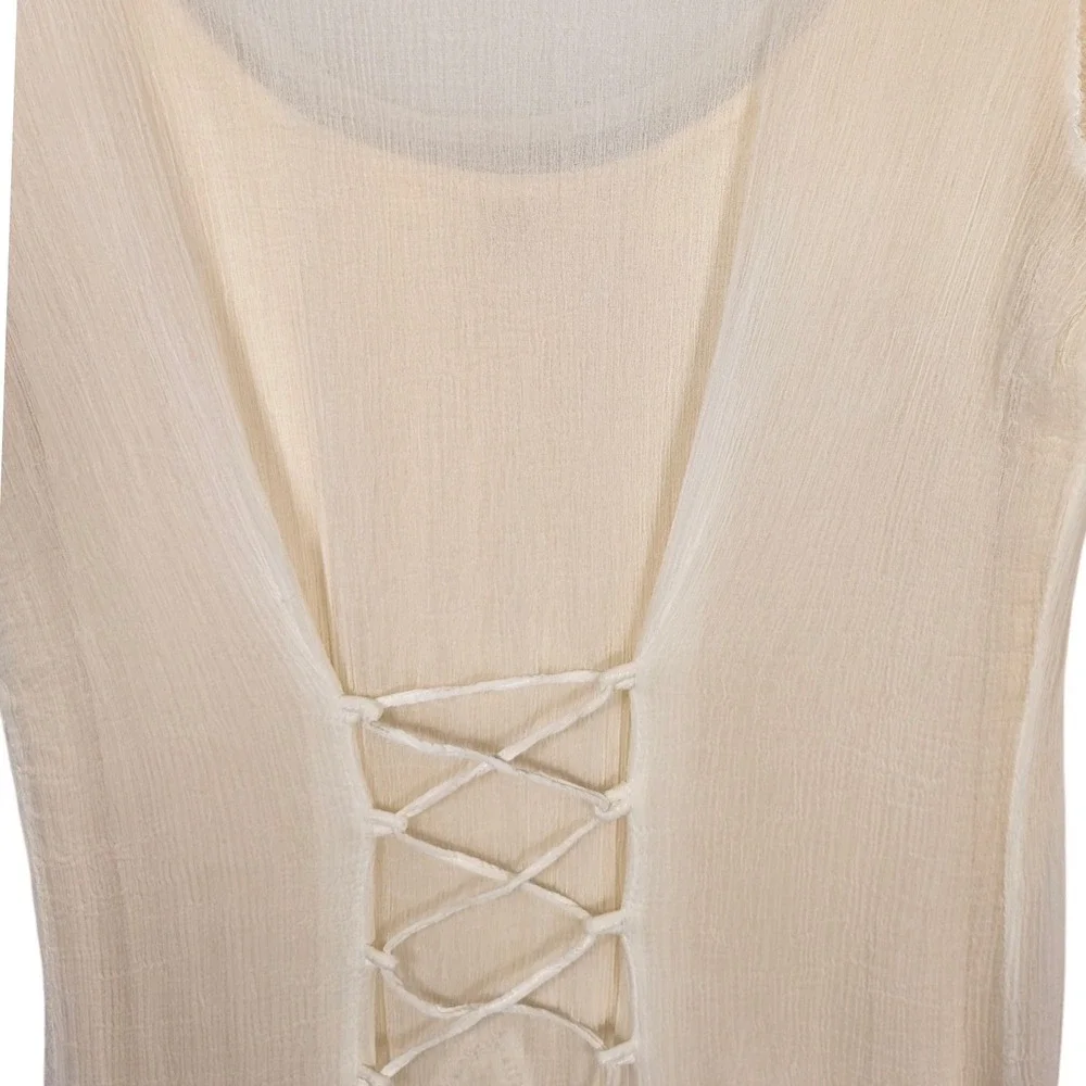 Age of Love by Nataya Great Gatsby Party Dress Cream Lace Up Back Tiered Dress L